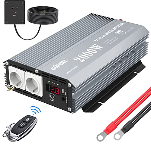 GIANDEL 2000W Modifizierte Welle Wechselrichter 12V auf 230V Spannungswandler Kompatibel mit Lithium-Batterie Power Inverter mit kabelloser Fernbedienung und LED-Anzeige & USB für Wohnmobil LKW Auto