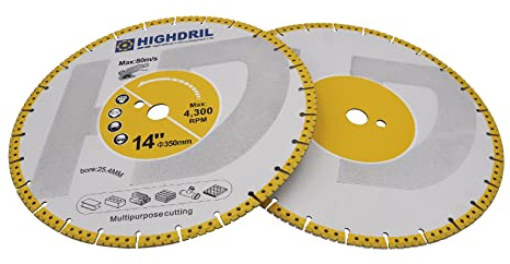 HIGHDRIL Diamant-Metalltrennscheibe - 2 Stück 350mm/ 14 Zoll Hochleistungs-Allzweck-Trennscheibe für Betonstahl, Blech, Winkeleisen, Edelstahl, Granit, Marmor