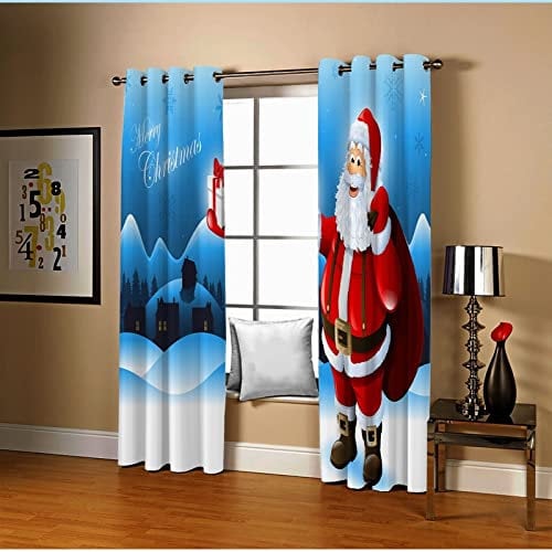 Amdxd Merry Christmas Santa and Snowflake, Polyester Bathroom Curtain 264 x 183 cm Blue Red