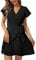Aokosor Summer Dresses for Women V Neck Dress Ladies Mini Ruffle Sleeve Dress Elegant Black Size 22-24