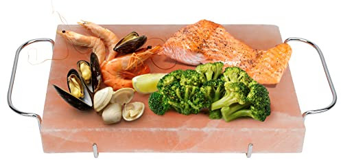 DOBADN Himalayan Salt Block Cooking Plate with Metal Support, Food Grade Rock Salt Slab Stone 12 X 8 X 1.5 for Grilling, Cooking, Cutting and Serving, Gifts for Men, Women, Chefs & Cooks