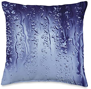Rain Raindrops and Window Water Drops in Blue Color Throw Pillow