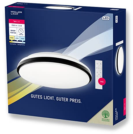 Müller-Licht Taro LED Deckenlampe Deckenleuchte Ø40, rundes Panel, 24 W, warmweiß 3000 K bis tageslichtweiß 6000 K, 2500 lm, Nachtlichtmodus, Timerfunktion, inkl. Fernbedienung