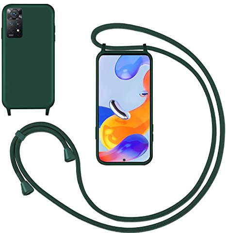 Cover con Collana per Redmi Note 11 Pro 4G/5G,Custodia Silicone Liquido con cordini,Custodie con Regolabile Collana Antiurto AntiGraffio Case con Laccio Tracolla per Redmi Note 11 Pro 4G/5G,Verde
