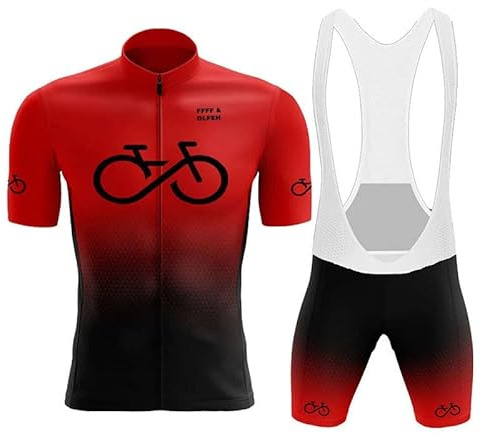 FFFF & OLFEH Herren Radtrikot Set Fahrrad Kurzarm Set mit 9D gepolsterten Trägerhosen MTB Rennrad Fahrradtrikot Fahrrad Shirts Bib Atmungsaktiv Schnell Trocknend für Radfahren MTB Jogging (Rot B,XXL)