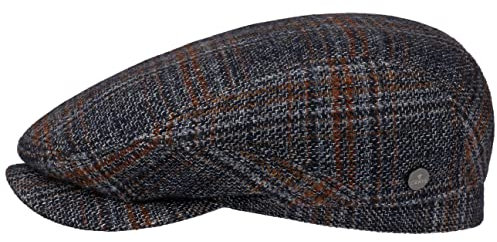 LIERYS Lennartson Wool Flatcap Klassische Schirmmütze Karomuster Baumwollfutter Herren Herbst Winter dunkelblau 61 cm