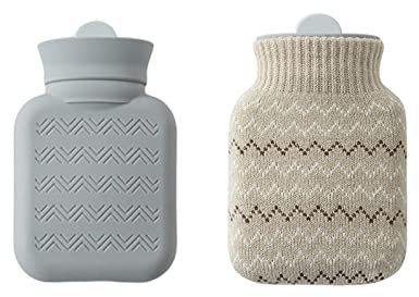 Yundxi Hot Water Bottle for Hot Compress and Cold Therapy, Microwave Heated Hot Water Bottle with Knit Cover, Reusable Mini Silica Gel Hand Warmers Hot Water Bag (Gray)