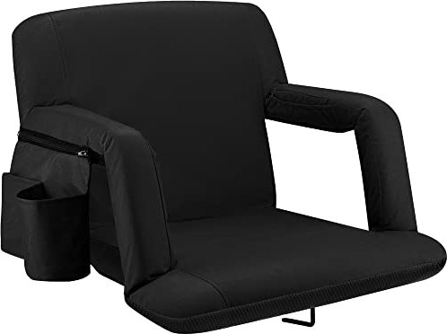 Alpcour Heating Massage Stadium Seat – Deluxe Reclining Bleacher Chair with Back & Arm Support – Built-in Heater and Massager - Extra Thick, Lightweight and Waterproof with Detachable Pockets