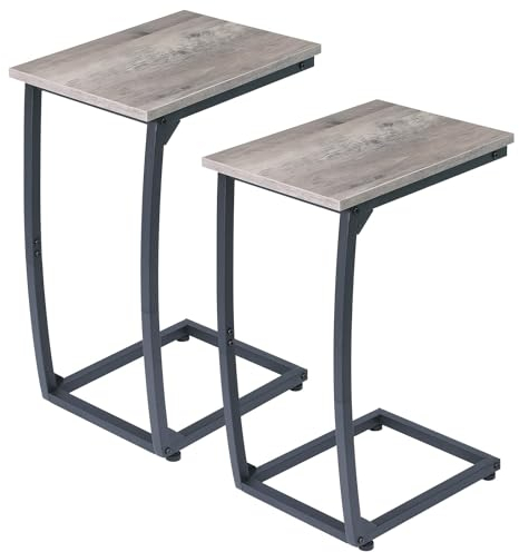 LAKEMID C-Shaped End-Table Set of 2 - Side Table for Couch,Curved Support Legs,TV Tray Table for Living Room Bedroom（Lvory）