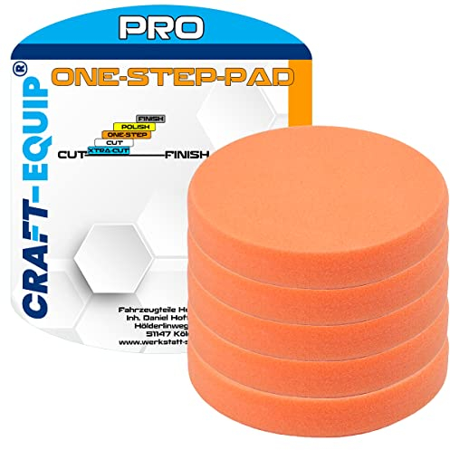 5er Sparpack Craft-Equip PRO RO Polierschwamm Polierpad mit Klettverschluss Made IN EU (5er Sparpack 150mm RO Polierschwamm One-Step Orange)