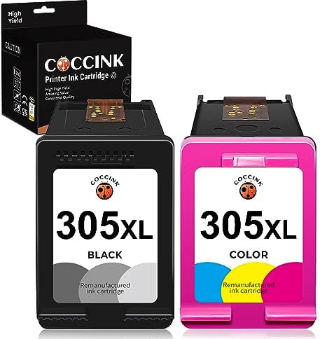 COCCINK 305XL Druckerpatronen für HP 305 XL für DeskJet 2800e 2820e 2823e 4220e 4222e 4230e Envy 6010 6020 Envy Pro 6420 6430 (1 Schwarz 1 Farbe) Wiederaufbereitete Patronen für HP 305XL