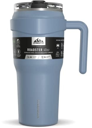Hydrapeak Roadster Edelstahl-Becher, doppelwandig, vakuumisoliert, mit Griff und 2-in-1-Strohdeckel, 1,2 l, modernes Blau