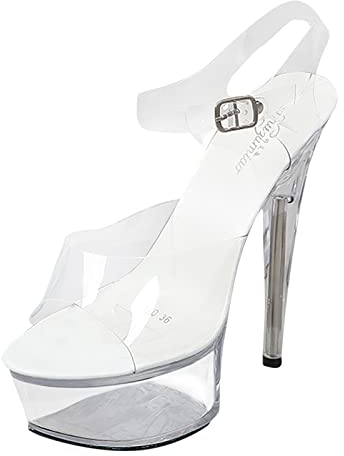 Hohe Schuhe Damen Dicker Absatz Sexy Super High Heels mit wasserdichten Plateausandalen, transparente Kristallschuhe, 15 cm Bio Sandalen Damen 40