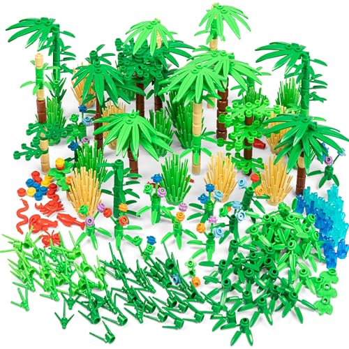 Play Platoon 404 Piece Jungle Building Bricks Kit- Botanical Forest Building Block Compatible with Legos Accessories Set with Plants, Trees, Bushes, Trees. Forest Scenery Accessories Plant Set