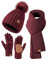 Winter-Set für Damen mit Mütze, Schal und Handschuhen, Mütze mit Bommel, langer Schal, Touchscreen-Handschuhe, 3-in-1-Set, Burgunder, Einheitsgröße