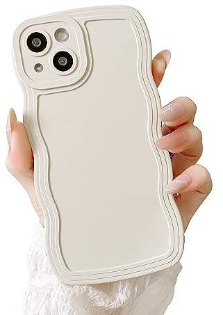 Ownest Compatible with iPhone 13 Case Cute Curvy Simple Wave Frame Case Aesthetic Design Solid Color Girls Women TPU Silicone Slim Phone Case Cover for iPhone 13 - Beige