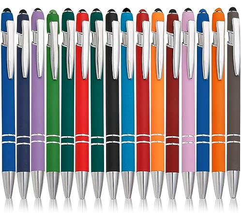 16 Stück Kugelschreiber Mit Touchpen, Druckkugelschreiber, 2 In 1 Stylus Stifte Eingabestift Hochwertig Soft Touch Einziehbarer Kugelschreiber Für Universelle Touchscreen Geräte Für Büro Haushalt