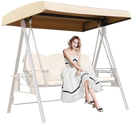 DFANCE Replacement Canopy for Swing Seat 2 3 Seater Hammock Cover Top Garden Outdoor,Sunscreen Patio Swing Canopy Cover Waterproof Swing Top Cover,Beige,190T:213 * 122 * 18/23cm
