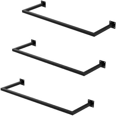 ML-Design 3er Set Kleiderstange Rechteck für die Wand, T30cm x B90cm, Schwarz, aus Stahl, Garderobenstange U-Form, Kleiderständer Wandmontage, Kleidergestell Garderobenhalter, inkl. Montagematerial