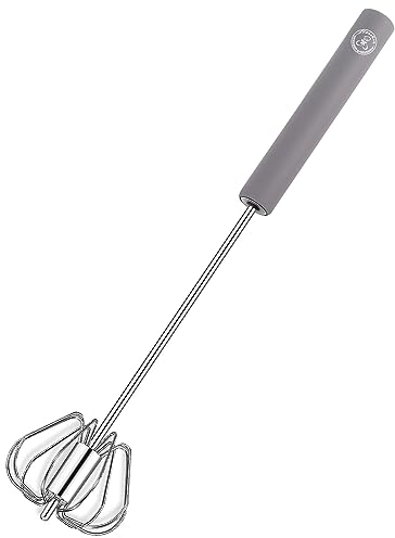 Starchef Stainless Steel Whisk Egg Beater Hand Push Anti-Slip Silicone Handle Comfortable Grip(12Inch/Grey)