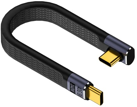 QIANRENON 40Gbps USB4.0 C Male to 90° Angle C Male Data Short Cable 240W USB Type C 4.0 PD Fast Charging Flat Flex Cable, for Thunderbolt 3/4 Smartphone Power Bank, 13cm/5.1in (Vertical Bend)