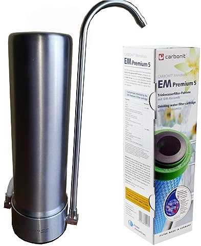 Auftischfilter HW-ATFS-02 aus Edelstahl inkl. Prime Invention Wasserfilter EM 5 Premium mit EM Keramik