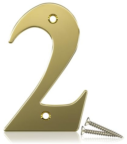 Bwintech 1 Pcs 75mm Hauteur (3 Inch) Numéro de porte Pvd Gold boulonné 2 Numéro de maison en acier inoxydable 304, Convient pour les portes avant, en bois, composites, UPVC