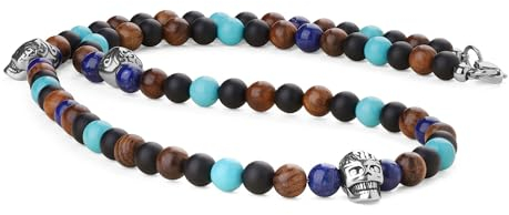 COAI Collier Onyx Lapis Lazuli Charm Tête de Mort Homme 50cm