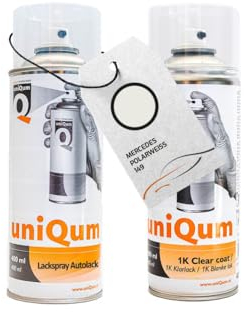uniQum Spraydose Autolack + Klarlack für MERCEDES POLARWEISS 149 Autolack Reparatur 2x 400 ml