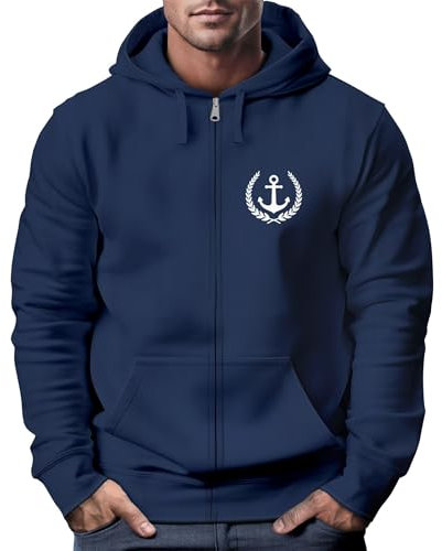 Neverless® Herren Sweatjacke mit Kapuze Zip-Hoodie Motiv Anker Meer Boot Männer Fashion Streetstyle Navy S