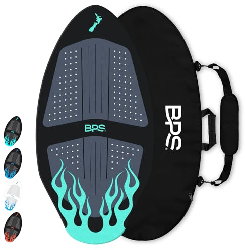 BPS New Zealand 'Flame' - Skimboard de madera de alto rendimiento con almohadillas de tracción personalizadas, con bolsa de transporte acolchada opcional hecha de plásticos reciclados, para niños o