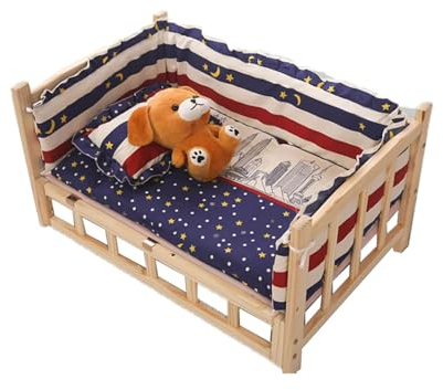 HXYAFYAQ Haustierbett, Massivholz, Etagenbett, Holzbett, abnehmbar und waschbar, geeignet für kleine Hunde und Katzen, alle Jahreszeiten