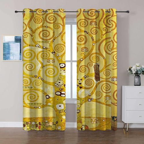 Vorhang Blickdicht Vintage Baum des Lebens Gemälde Ösen Vorhang 2Er Set B75 x H166 cm Verdunkelungsvorhang Blickdicht Gardinen Kinderzimmer Schlafzimmer Wohnzimmer Thermovor