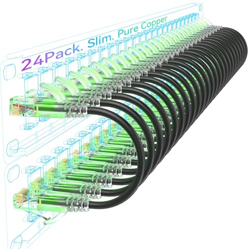 Sokqovt Cavi patch Cat6a Slim da 1,5 m (confezione da 24), cavo Ethernet flessibile 10G 550MHZ, 28AWG puro rame Cat6 per armadio di rete, nero
