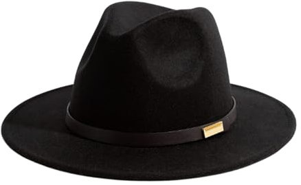 HIQIU Klassischer Retro Britischer Stil Schwarz Cowboyhut für Herren Damen Breite Krempe Cowgirl Westernhut mit Gürteldekor (DE/NL/SE/PL, Numerisch, 56, 58, a-Schwarz)