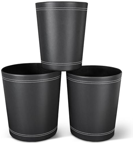 LADSTAG Lot de 3 corbeilles à papier en cuir - Noir - Pour bureau, salle de bain, chambre à coucher, salon, hôtel