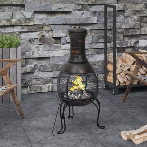 Sufrk Gartenofen mit Schürhaken 39 x 39 x 90 cm aus Stahl, Premium-Gartenkamin mit entspannendem Kamin – Terrassenkamin – Outdoor-Kamin mit unterirdischem Holzfach