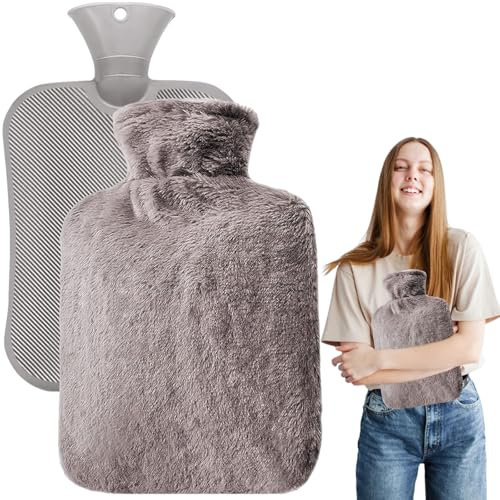 2L Hot Water Bottle with Fluffy Cover,Fluffy Hot Water Bottle Hot Water Bottles,Extra Large Hot Water Bottle Hot Water Bottle with Cover,Hot Water Bag Helps Provide Warmth and Pain Relief