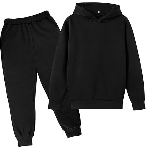 Generisch Anzug Kinder Jogginganzug 2-teilig Herbst Leichte Logo Trainingsanzug Sportanzug Jungen Mädchen Tracksuit Unisex Jogging Anzug Set mit Pullover und Sporthosen (Noir 01, 160)