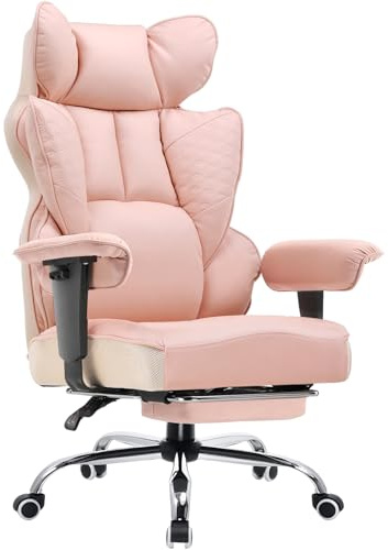 COMHOMA Chaise Gaming Ergonomique accoudoirs réglables, Support Lombaire Ressorts Personnes Grande Haute, Supporte 180 kg, Large Assise, Rose