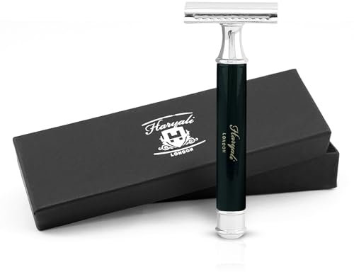 Haryali London Rasierhobel mit Doppelklinge für Damen und Herren – Metallischer Rasierhobel mit Doppelklinge – Smart Grip – Wiederverwendbarer Rasierer – Schwarz – Rasierhobel mit Einzelklinge