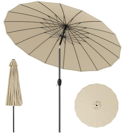 GOPLUS 2,7M Parasol Inclinable avec 18 Baleines en Fibre de Verre, Parasol de Jardin Exterieur avec Manivelle, Résistant au Vent, Protection Solaire, pour Balcon, Terrasse, Base Non Incluse