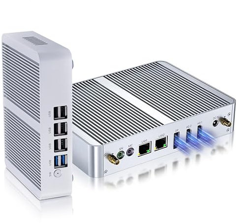 Fanless, Mini PC, 12a Gen N100 Desktop Computer, 16G RAM 128G SSD Firewall Router Office Computer 0 Noise, 8 USB, Dual LAN/HDMI, DP, Uscita Display Triplo 4K, Win-11 Pro