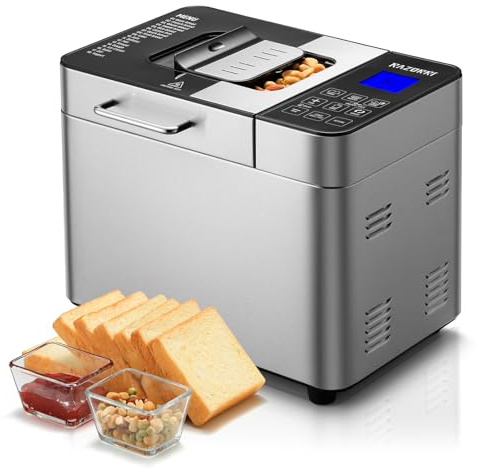 Razorri Bread Maker Machine, 2LB 18-in-1 Programmable Stainless Steel Homemade Bread Machine with Gluten-Free, Auto Nut Dispenser, 15H Delayed-start, 1H Keep Warm, 3 Crust Colors and 3 Loaf Sizes