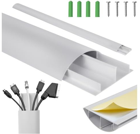 Maclean Aluminium-Kabelkanal 750x62x20mm | Halbrundprofil für HDMI Audio LAN | Inklusive Montagezubehör | Zur Wand- & Bodenverlegung | Zweiteiliges System (Silber, 62x20x750mm)