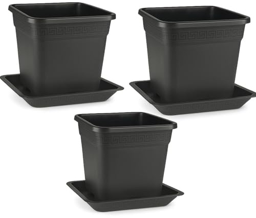 Easy Act 3er Set Pflanzkübel viereckig 25L (33,5 x 33,5 x 33,5cm) mit Untersetzer | Pflanztopf, Blumentopf, Pflanzkübel, Vierkant-Topf, Anzucht, Pflanzgefäß Anzuchttopf Auffangschale