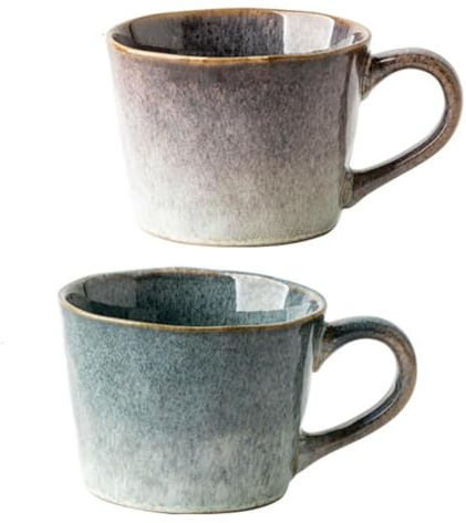 Coffee Mugs Set of 2 - Large Thick Stoneware Latte Couple Cups 12oz, Nonlead Vintage Pottery Soup Mug Microwave Dishwasher Safe
