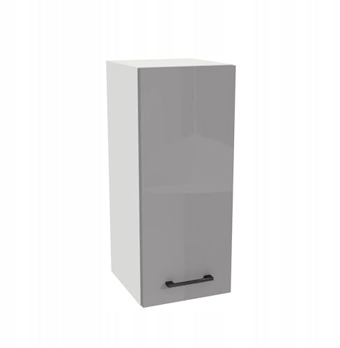 Laclar Eck-Hängeschrank Küche Capri 30x32x72 cm - Oberschrank Hochglanz Küchenmöbel mit Soft-Close Tür & 2 Einlegeböden - Küchen Hängeschrank Wandmontage - Grau-Acryl Hochglanz/Weiß