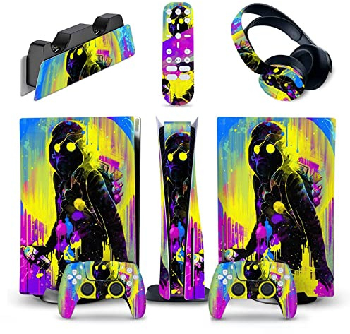 Sin Espuma Y Sin Burbujas Para PS5 Consola Disc Edition & Digital Pegatina Vinilo Calcomanía Cubierta Para Ps5 Mando & Estación Carga & Auriculares & Multimedia 76301(Disc Version)