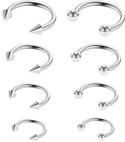 Telooco 8 Stück Septum Piercing Ring 16G Hufeisenringe Chirurgenstahl Hufeisen Nasenring Hoop Lippenpiercing Augenbrauen Nabel Piercing Ohrringe Schmuck für Damen Herren, 6/8/10/12 mm